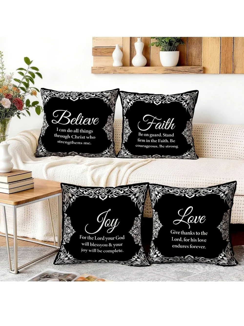 Set of 4 Inspirational Scripture Throw Pillow Covers - INCLUDES  4 INSERTS